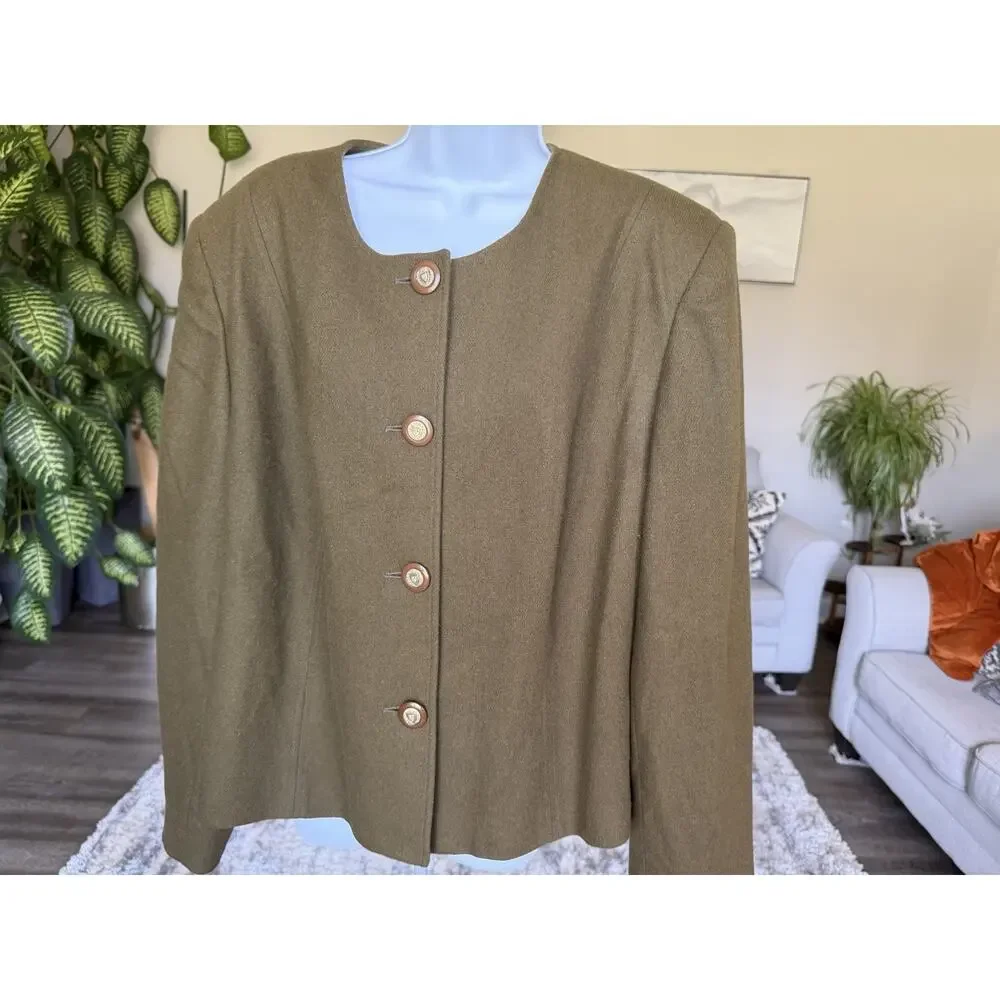 Vintage Worthington 22W 100% Wool Cropped Jacket Blazer Crest Buttons #1070